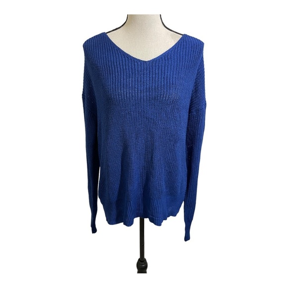Cotton emporium relaxed knot back sweater blue knit size Large. Twisted … - Picture 8 of 10
